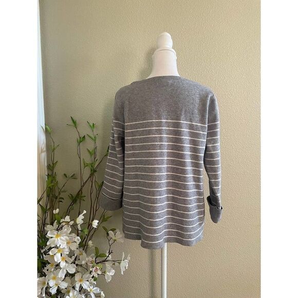 Tahari Women’s Striped 3/4 Sleeve Roll Up Sleeve Sweater Crew Neck | Size L - Picture 8 of 10